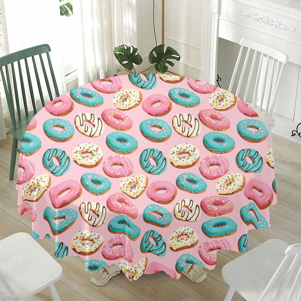 Cute Donut Pattern Print Waterproof Round Tablecloth