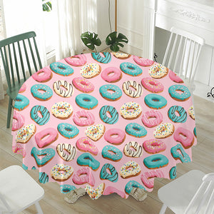 Cute Donut Pattern Print Waterproof Round Tablecloth