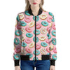 Cute Donut Pattern Print Women's Bomber Jacket