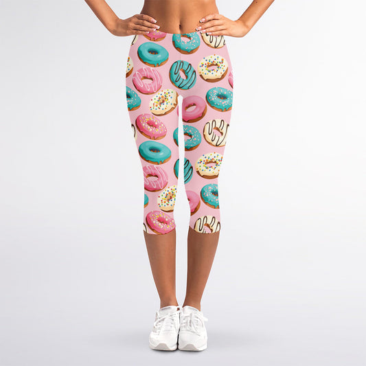 Cute Donut Pattern Print Women's Capri Leggings