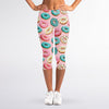 Cute Donut Pattern Print Women's Capri Leggings