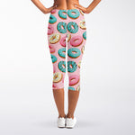 Cute Donut Pattern Print Women's Capri Leggings