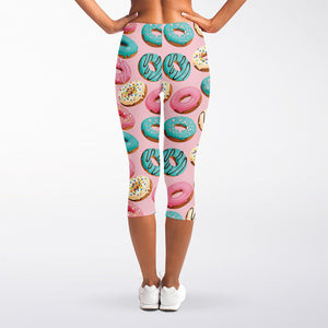 Cute Donut Pattern Print Women's Capri Leggings