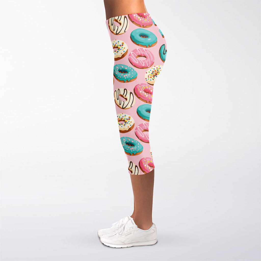 Cute Donut Pattern Print Women's Capri Leggings