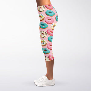 Cute Donut Pattern Print Women's Capri Leggings