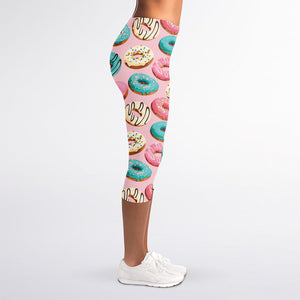 Cute Donut Pattern Print Women's Capri Leggings