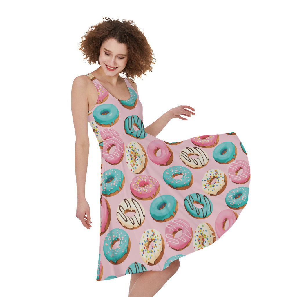 Cute Donut Pattern Print Women's Sleeveless Dress
