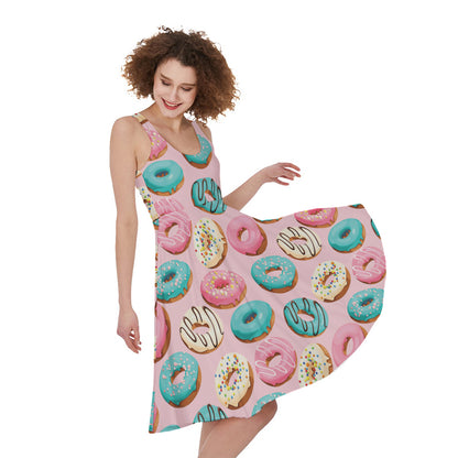 Cute Donut Pattern Print Women's Sleeveless Dress