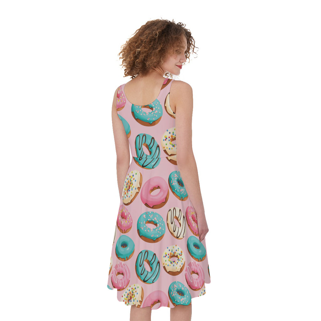 Cute Donut Pattern Print Women's Sleeveless Dress