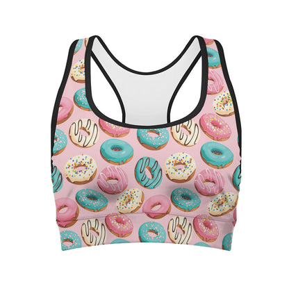 Cute Donut Pattern Print Women's Sports Bra