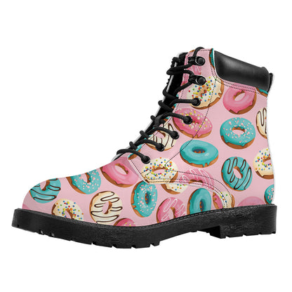 Cute Donut Pattern Print Work Boots