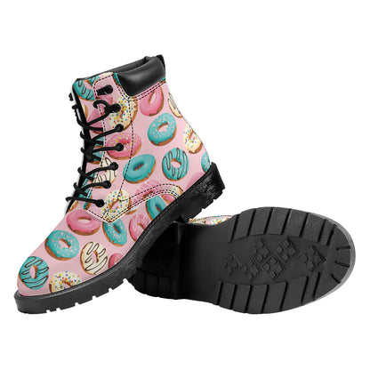 Cute Donut Pattern Print Work Boots