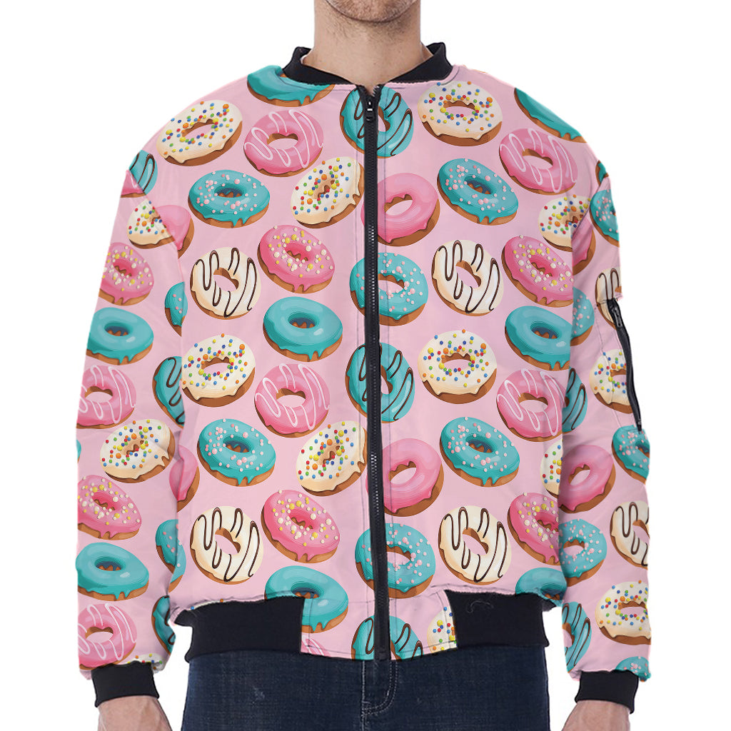 Cute Donut Pattern Print Zip Sleeve Bomber Jacket