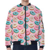 Cute Donut Pattern Print Zip Sleeve Bomber Jacket