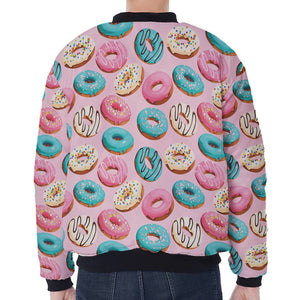 Cute Donut Pattern Print Zip Sleeve Bomber Jacket