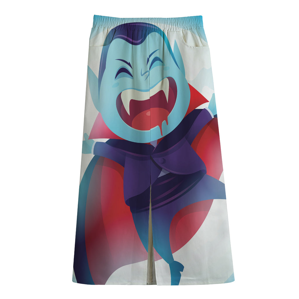 Cute Dracula Print Cotton Front Slit Maxi Skirt