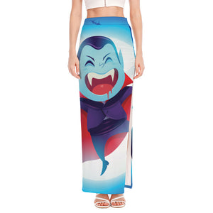 Cute Dracula Print High Slit Maxi Skirt