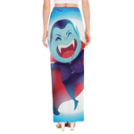 Cute Dracula Print High Slit Maxi Skirt