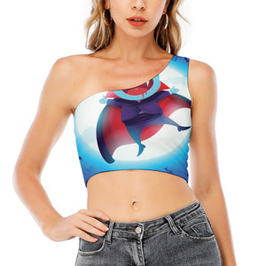 Cute Dracula Print One Shoulder Crop Top