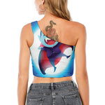 Cute Dracula Print One Shoulder Crop Top