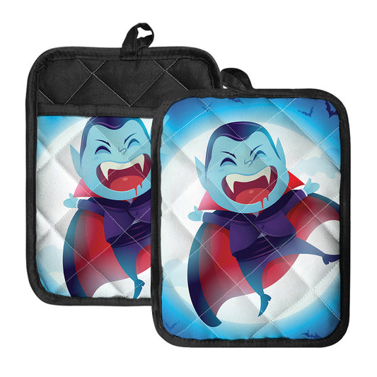 Cute Dracula Print Pot Holders With Pocket