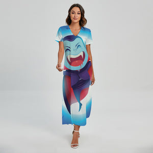 Cute Dracula Print Short Sleeve Maxi Dress