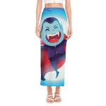 Cute Dracula Print Side Slit Maxi Skirt