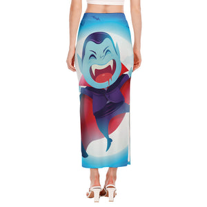 Cute Dracula Print Side Slit Maxi Skirt