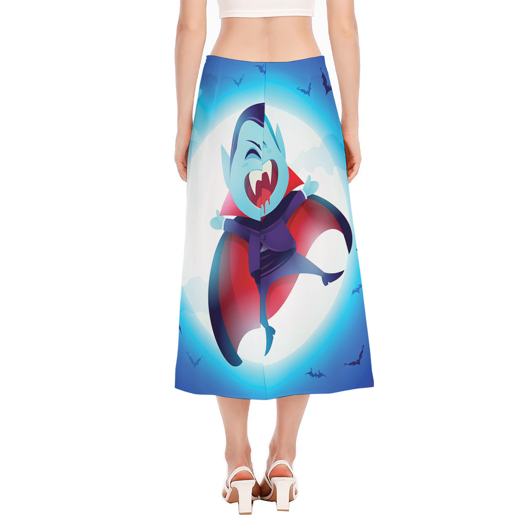 Cute Dracula Print Side Slit Midi Skirt