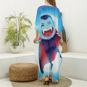 Cute Dracula Print Silk V-Neck Kaftan Dress