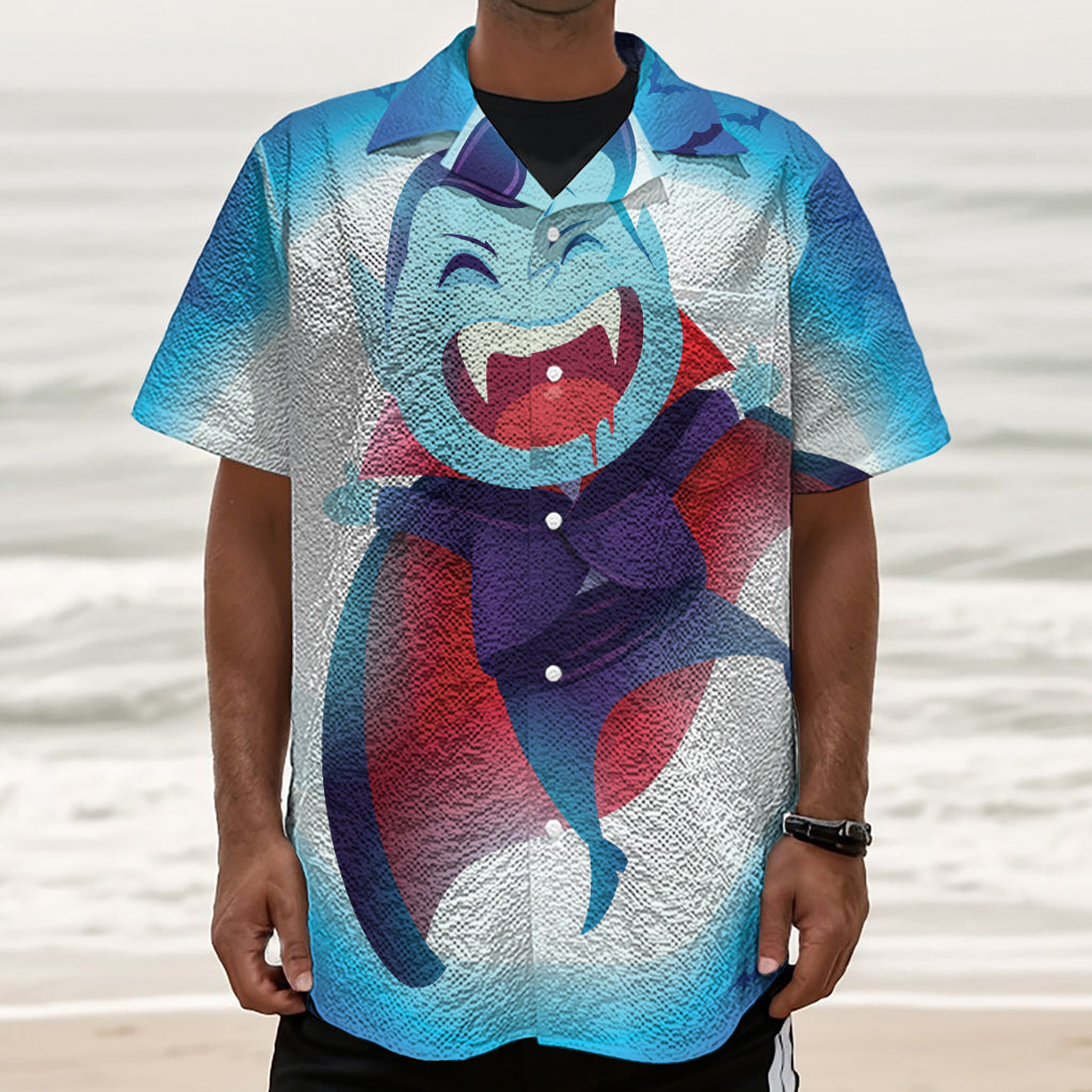 Cute Dracula Print Textured Short Sleeve Shirt