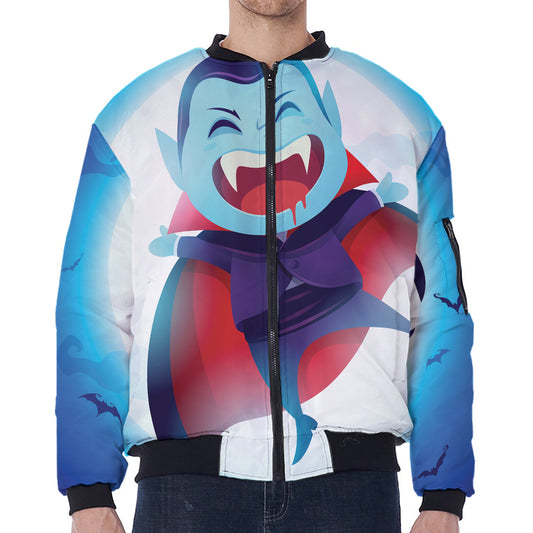 Cute Dracula Print Zip Sleeve Bomber Jacket