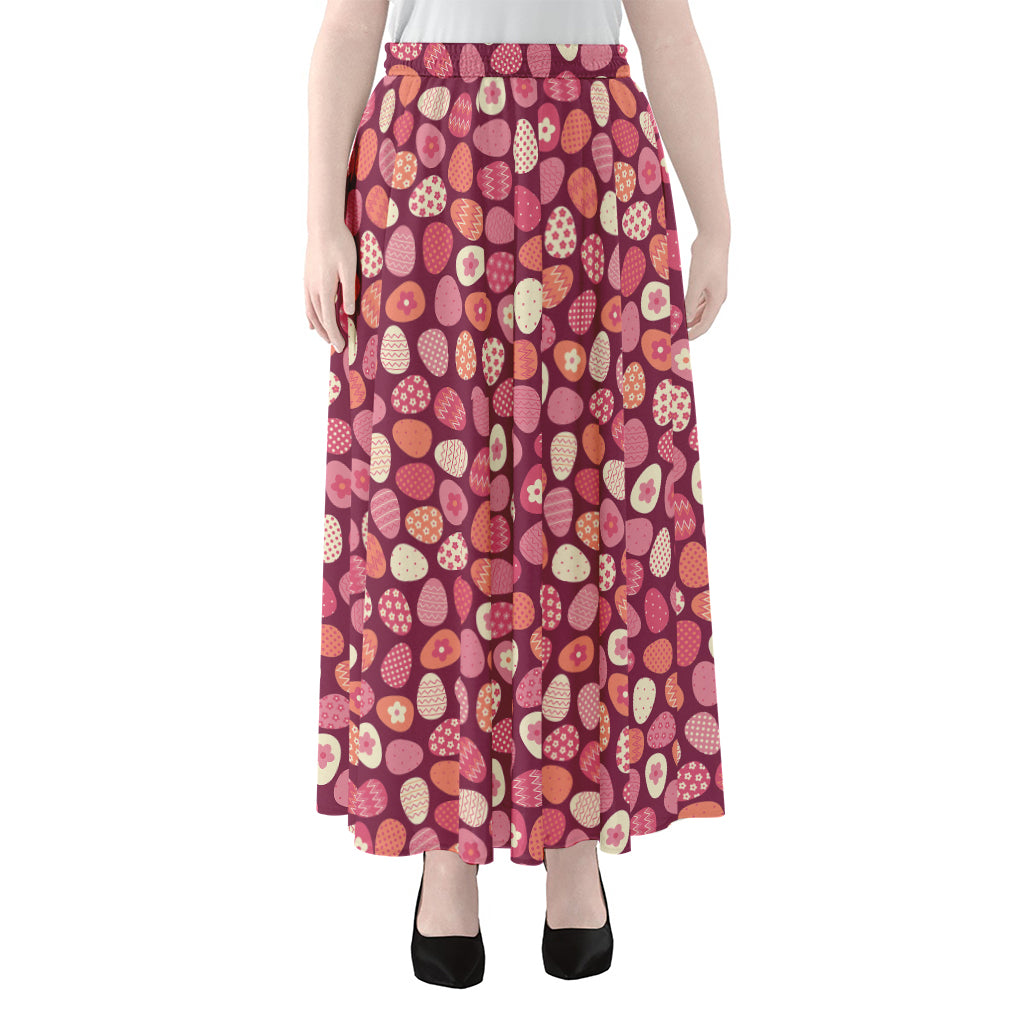 Cute Easter Eggs Pattern Print Chiffon Maxi Skirt