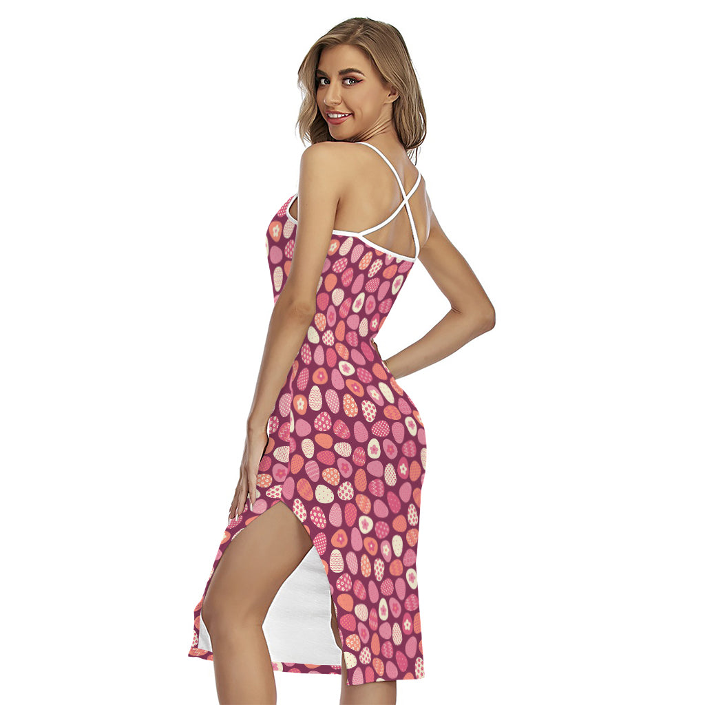 Cute Easter Eggs Pattern Print Cross Back Cami Dress