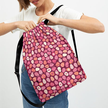 Cute Easter Eggs Pattern Print Drawstring Backpack