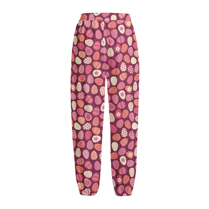 Cute Easter Eggs Pattern Print Fleece Lined Knit Pants