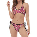 Cute Easter Eggs Pattern Print Halter Scoop Tie Side Bikini
