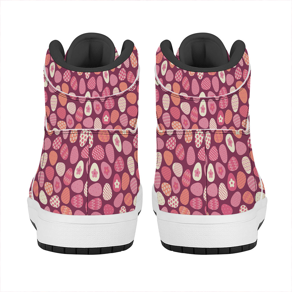 Cute Easter Eggs Pattern Print High Top Leather Sneakers