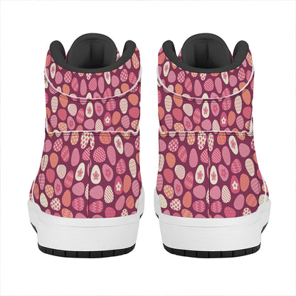 Cute Easter Eggs Pattern Print High Top Leather Sneakers