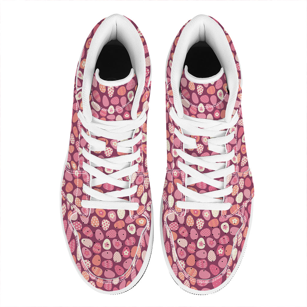 Cute Easter Eggs Pattern Print High Top Leather Sneakers