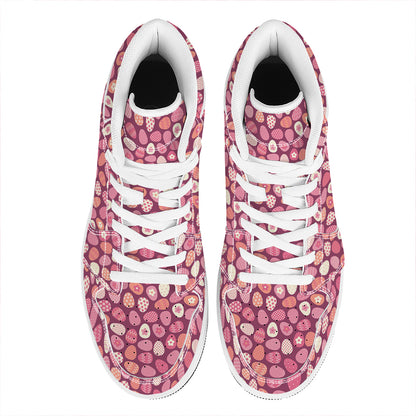 Cute Easter Eggs Pattern Print High Top Leather Sneakers