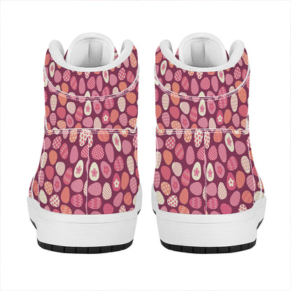 Cute Easter Eggs Pattern Print High Top Leather Sneakers