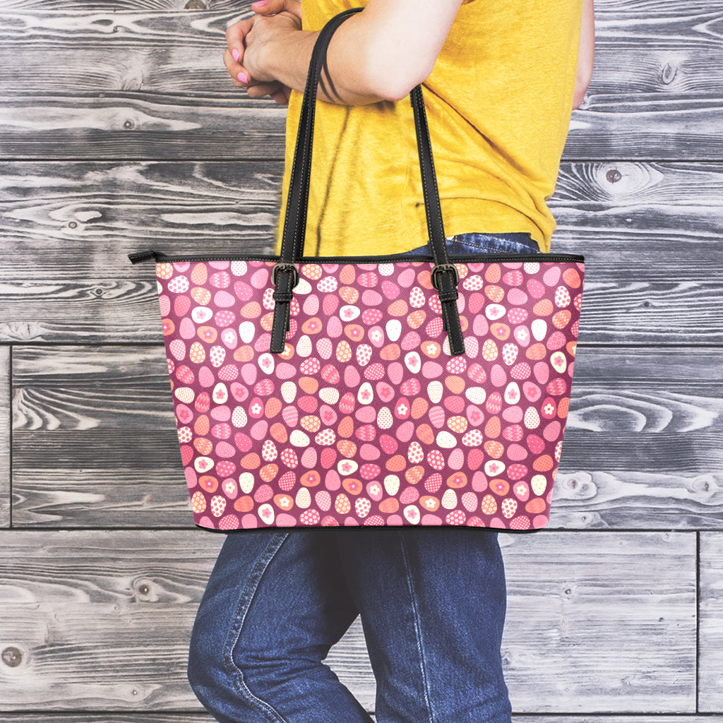 Cute Easter Eggs Pattern Print Leather Tote Bag