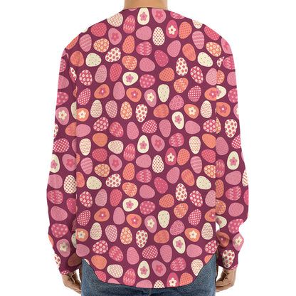 Cute Easter Eggs Pattern Print Long Sleeve Baseball Jersey