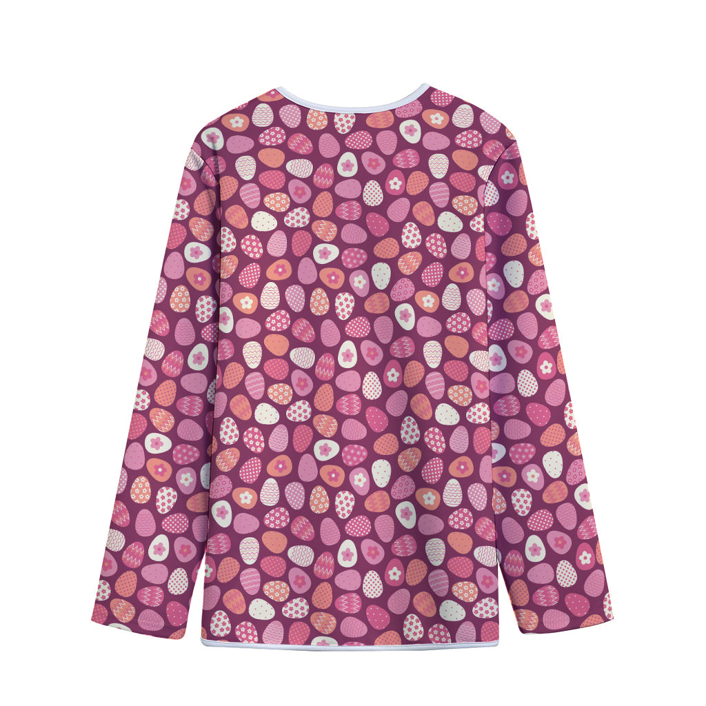 Cute Easter Eggs Pattern Print Long Sleeve Short Coat