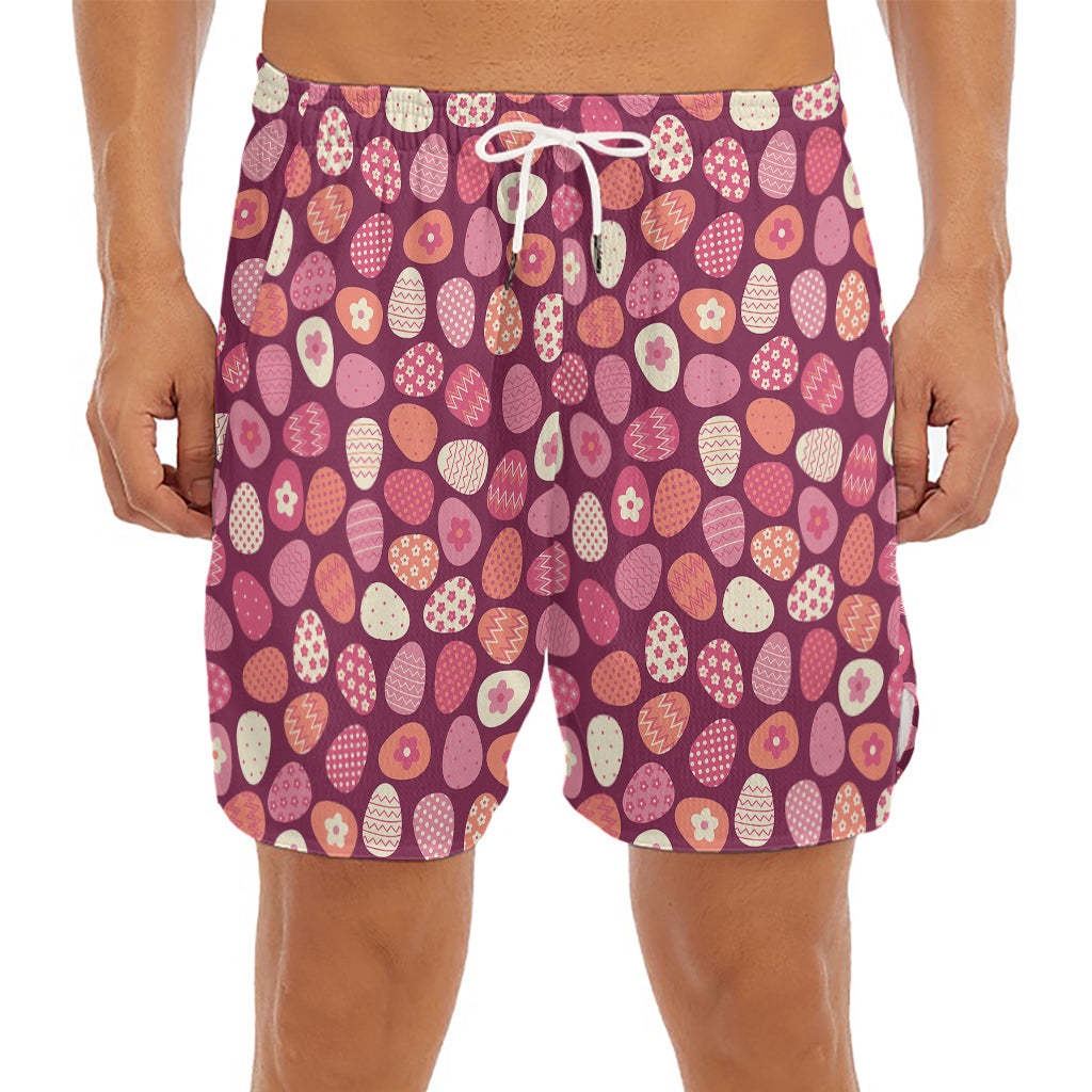 Cute Easter Eggs Pattern Print Men's Split Running Shorts