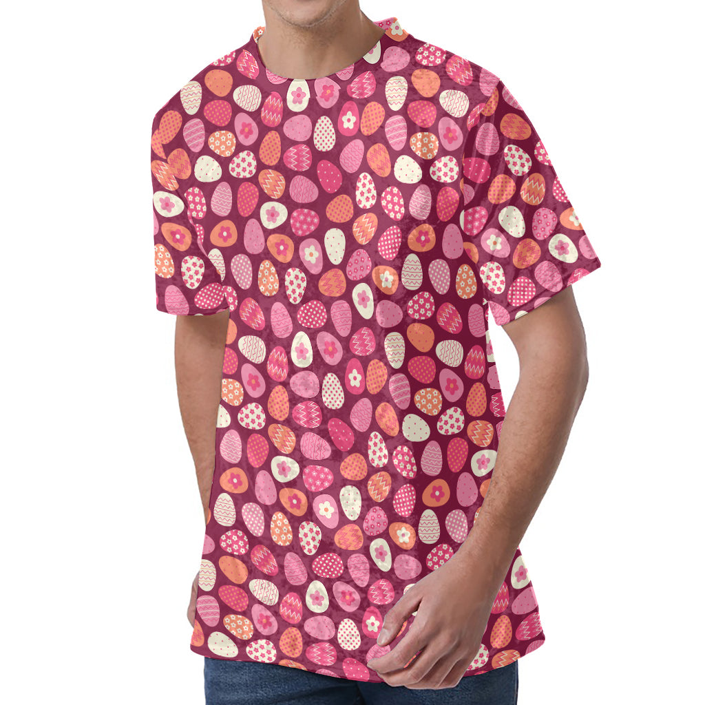 Cute Easter Eggs Pattern Print Men's Velvet T-Shirt