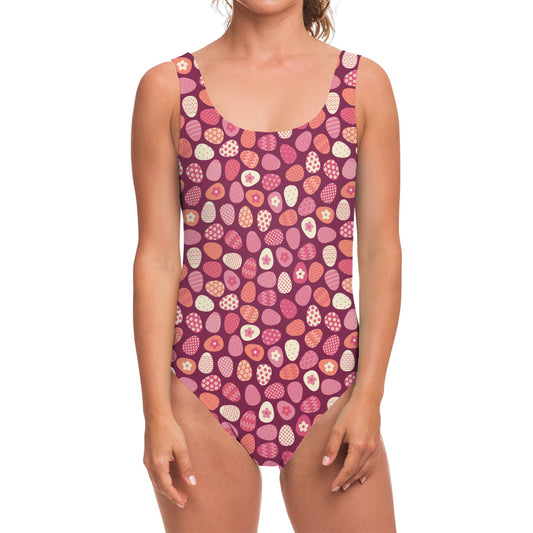 Cute Easter Eggs Pattern Print One Piece Swimsuit