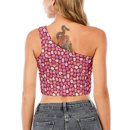 Cute Easter Eggs Pattern Print One Shoulder Crop Top