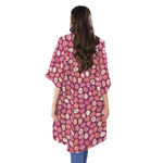 Cute Easter Eggs Pattern Print Open Front Beach Cover Up